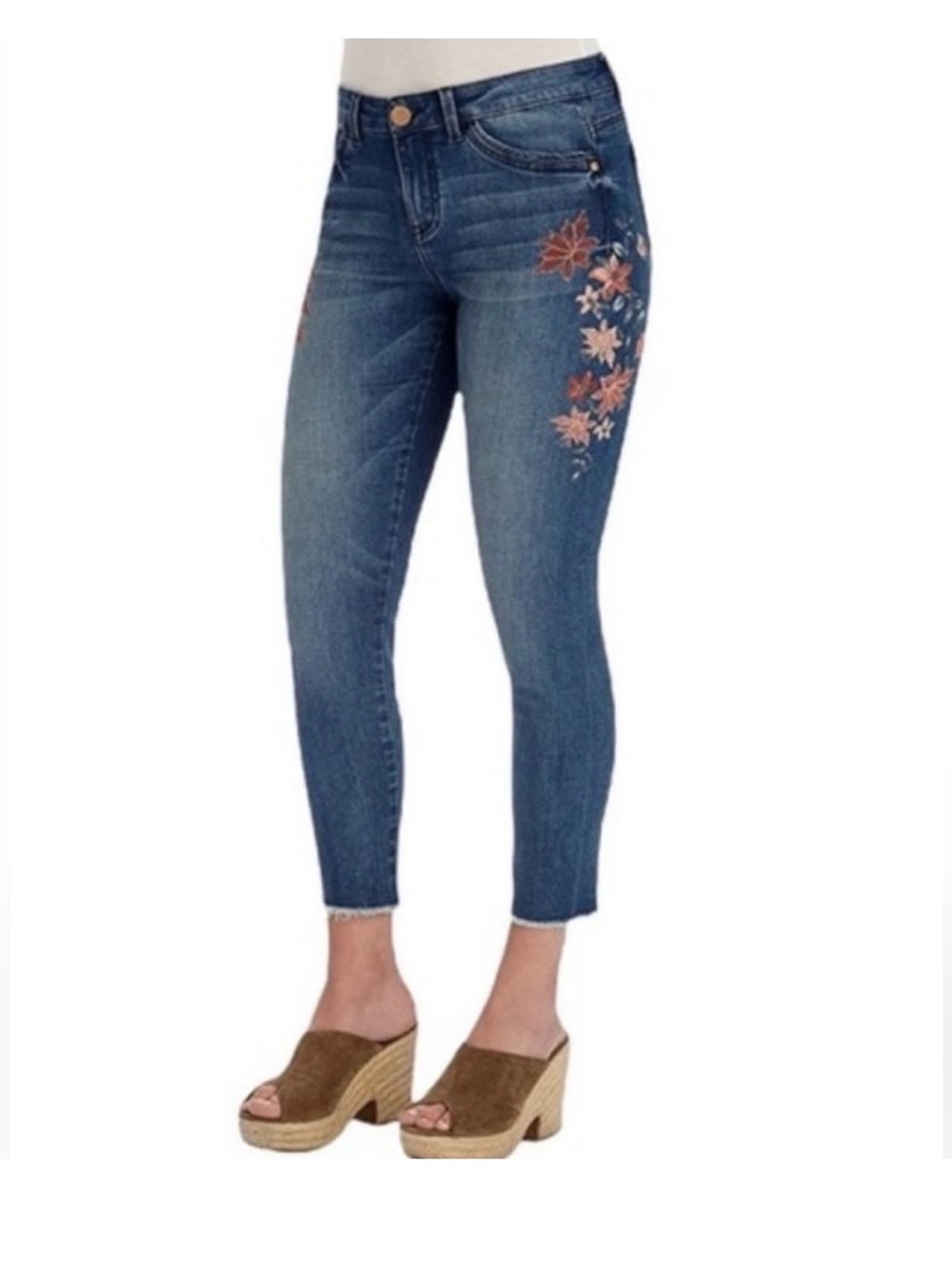 Democracy Floral Screen Print Seamless Ankle Skimmer Ladies Blue Jeans Size 6.